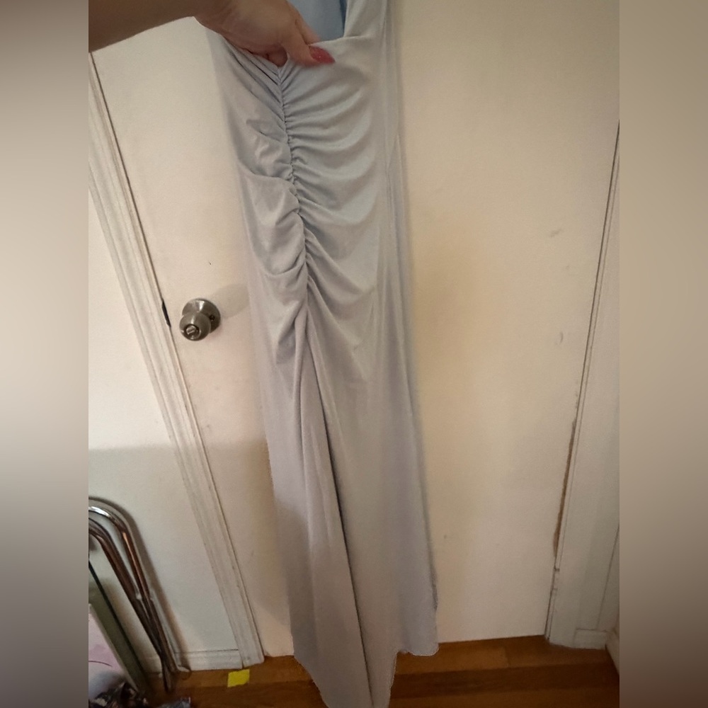Meshki Light Blue Stretchy Lowback Halter Floor Length Dress - Picture 5 of 9